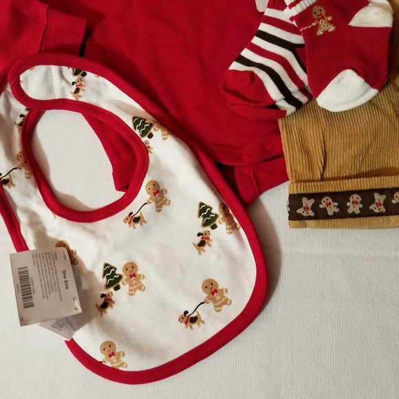 Gymboree 3-6 Month Gingerbread Boy Pants, Bodysuit, bib & 0-3 socks Outfit NWT - Picture 6 of 8